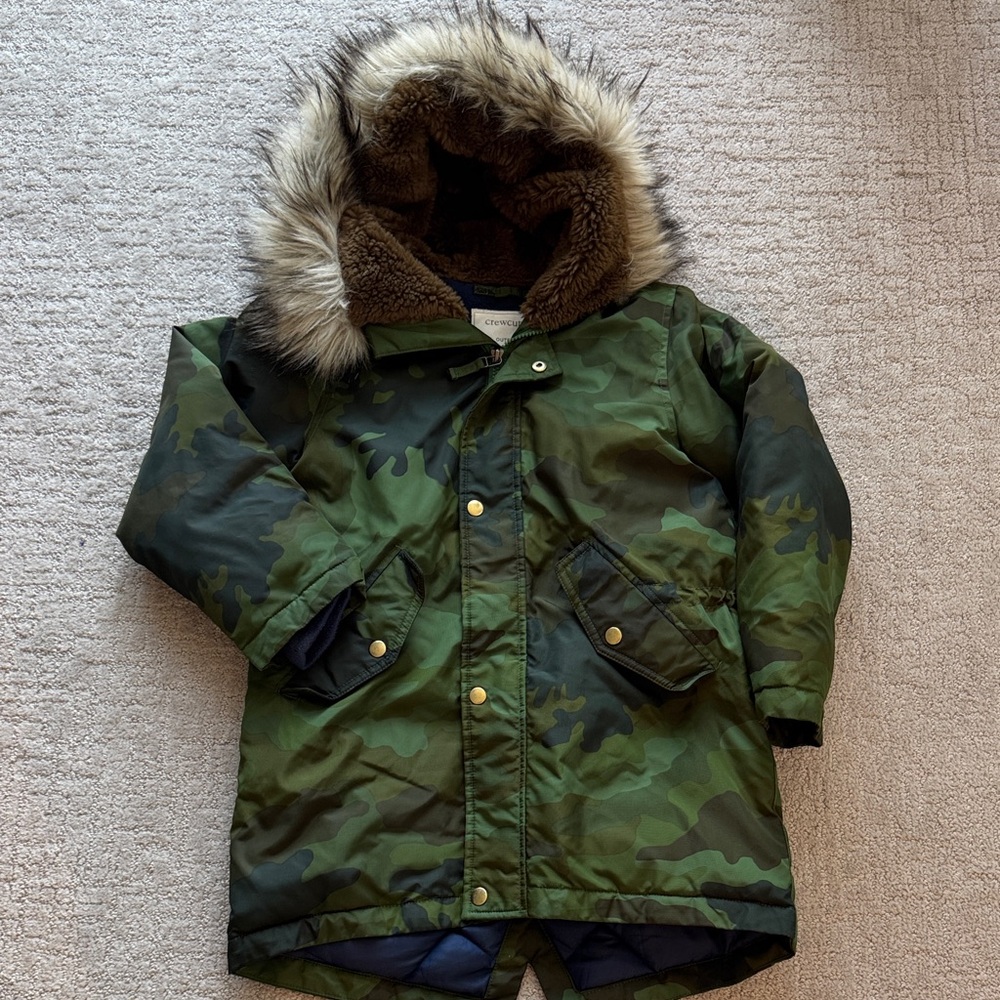 Crewcuts Green Parka with Faux Fur Hood